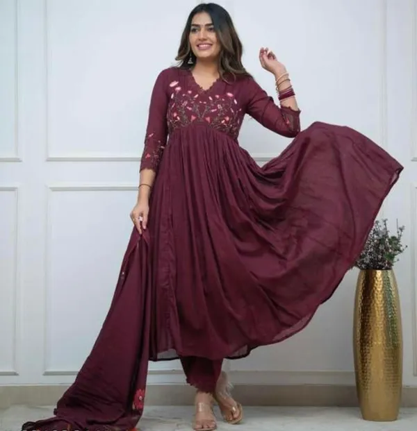 Wine_Embroidered_Anarkali_Suit_Set_With_Dupatta_For_Women