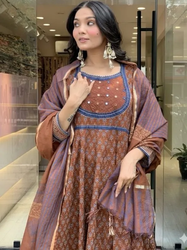 Brown_Ethnic_Anarkali_Kurta_Set_With_Dupatta_For_Women