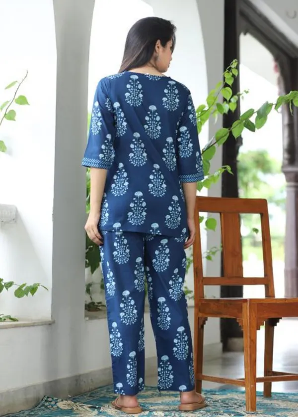 Blue_Indigo_Hand_Block_Print_Cotton_Night_Suit_Set_For_Women
