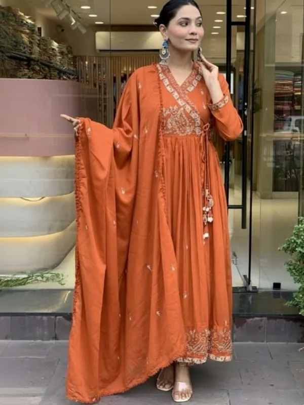 Orange_Embroidered_Angrakha_Style_Anarkali_Suit_Set_For_Women