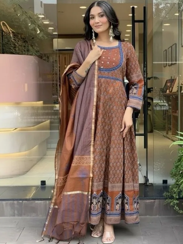 Brown_Ethnic_Anarkali_Kurta_Set_With_Dupatta_For_Women
