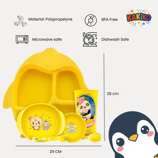 Pack_of_2_Feeding_Set_|_Kakiko™_6-Piece_Blue_Club_Baby_Feeding_Set_–_BPA-Free_&_Yellow_Dinnerware_Fish_Shaped_Divided_Plate_2_Bowls_1_Cup_1_Spoon_And_1_Fork