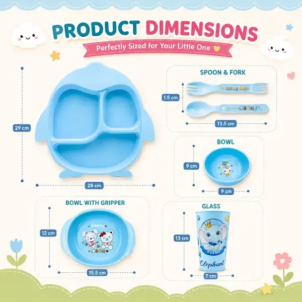 Pack_of_2_Feeding_Set_|_Kakiko™_6-Piece_Blue_Club_Baby_Feeding_Set_–_BPA-Free_&_Yellow_Dinnerware_Fish_Shaped_Divided_Plate_2_Bowls_1_Cup_1_Spoon_And_1_Fork
