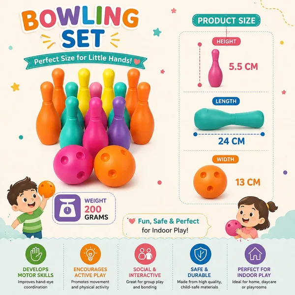 KAKIKO™_Kids_Toy_Bowling_Set_–_10_Colorful_Pins_&_2_Balls_(Pink_&_Orange)_|_Indoor_&_Outdoor_Play_Game_|_Educational_Toy_for_Hand-Eye_Coordination_&_Motor_Skills_|_Safe_&_Durable_for_Toddlers_&_Kids