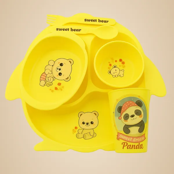 Yellow_Dinnerware_Fish_Shaped_Divided_Plate_2_Bowls_1_Cup_1_Spoon_And_1_Fork