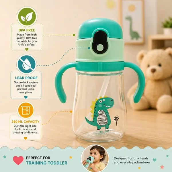 KAKIKO™__Dinosaur_Kids_Sipper_Water_Bottle_380ml_|_BPA_Free_Leak_Proof_Training_Straw_Bottle_with_Dual_Grip_Handles