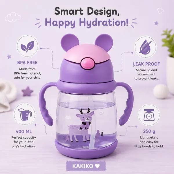 KAKIKO™_Bunny_Sipper_Bottle_for_Kids_&_Toddlers_|_400ml_BPA_Free_Leak-Proof_Water_Bottle_with_Soft_Silicone_Straw,_Click-to-Lock_Lid,_Dual_Easy-Grip_Handles_|_Lightweight_Training_Cup_for_Boys_&_Girls
