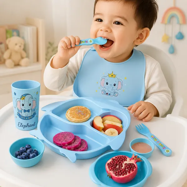 Kakiko™_6-Piece_Blue_Club_Baby_Feeding_Set_–_BPA-Free