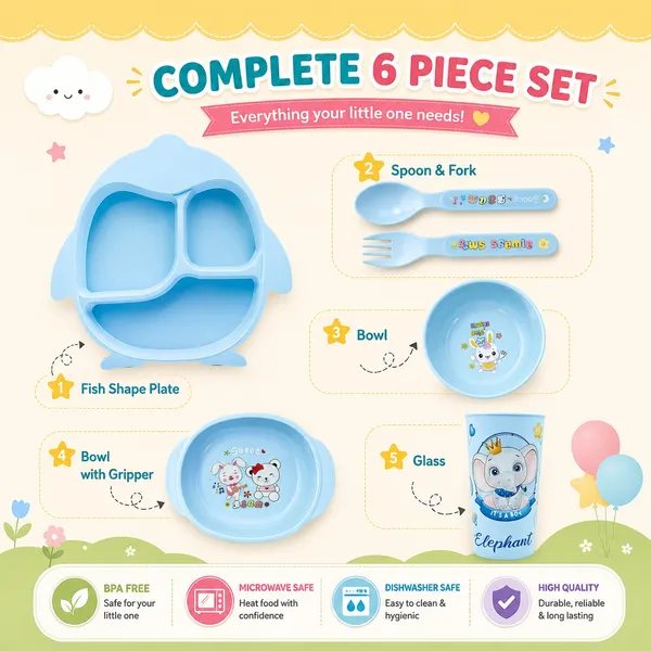 Kakiko™_6-Piece_Blue_Club_Baby_Feeding_Set_–_BPA-Free