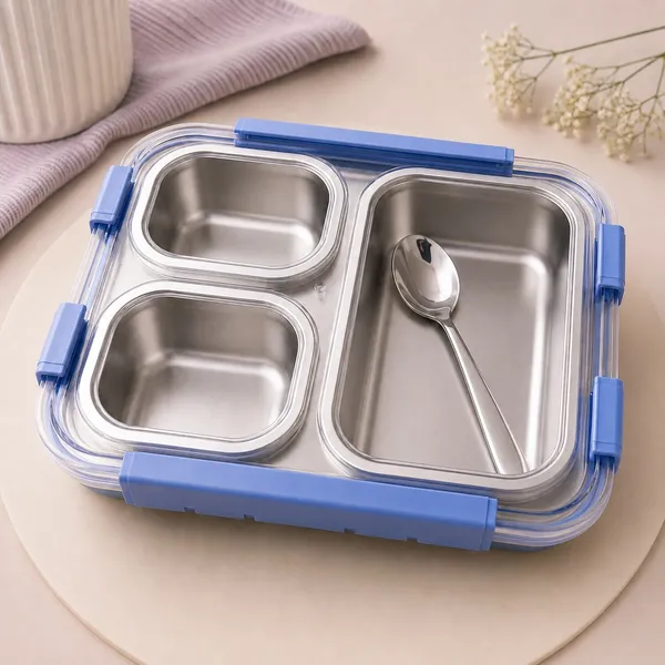Kakiko™_Bento_Trio_Stainless_Steel_Lunch_Box_for_Kids_&_Adults_|_3_Compartments_|_Airtight_&_Leakproof_Tiffin_Box_|_BPA_Free_|_Food_Grade_|_Secure_Locking_Clips_|_Dishwasher_Safe_|_School,_Office_&_Travel_Lunch_Box