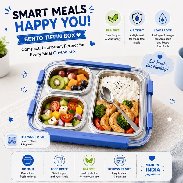 Kakiko™_Bento_Trio_Stainless_Steel_Lunch_Box_for_Kids_&_Adults_|_3_Compartments_|_Airtight_&_Leakproof_Tiffin_Box_|_BPA_Free_|_Food_Grade_|_Secure_Locking_Clips_|_Dishwasher_Safe_|_School,_Office_&_Travel_Lunch_Box