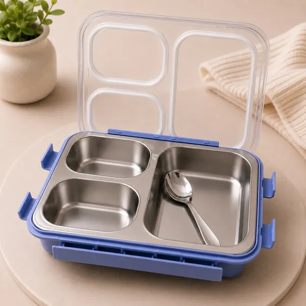 Kakiko™_Bento_Trio_Stainless_Steel_Lunch_Box_for_Kids_&_Adults_|_3_Compartments_|_Airtight_&_Leakproof_Tiffin_Box_|_BPA_Free_|_Food_Grade_|_Secure_Locking_Clips_|_Dishwasher_Safe_|_School,_Office_&_Travel_Lunch_Box