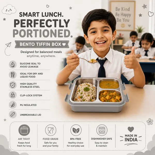 Kakiko™_Bento_Trio_Stainless_Steel_Lunch_Box_for_Kids_&_Adults_|_3_Compartments_|_Airtight_&_Leakproof_Tiffin_Box_|_BPA_Free_|_Food_Grade_|_Secure_Locking_Clips_|_Dishwasher_Safe_|_School,_Office_&_Travel_Lunch_Box_-_Grey_Colour