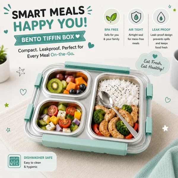 Kakiko™_Bento_Trio_Stainless_Steel_Lunch_Box_for_Kids_&_Adults_|_3_Compartments_|_Airtight_&_Leakproof_Tiffin_Box_|_BPA_Free_|_Food_Grade_|_Secure_Locking_Clips_|_Dishwasher_Safe_|_School,_Office_&_Travel_Lunch_Box_-_Sea_Green_colour