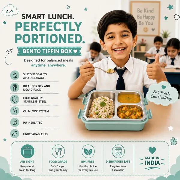 Kakiko™_Bento_Trio_Stainless_Steel_Lunch_Box_for_Kids_&_Adults_|_3_Compartments_|_Airtight_&_Leakproof_Tiffin_Box_|_BPA_Free_|_Food_Grade_|_Secure_Locking_Clips_|_Dishwasher_Safe_|_School,_Office_&_Travel_Lunch_Box_-_Sea_Green_colour