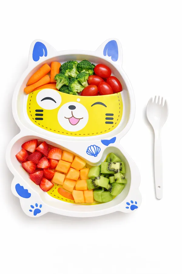 KAKIKO™__Multicolor_Feeding_Plate_With_Spoon_2_Compartment_Cartoon_Divided_Plate_For_Toddlers_Self_Feeding_Training_Plate_For_Babies_And_Kids