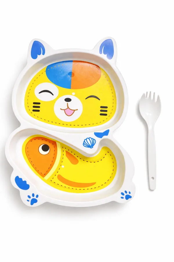 KAKIKO™__Multicolor_Feeding_Plate_With_Spoon_2_Compartment_Cartoon_Divided_Plate_For_Toddlers_Self_Feeding_Training_Plate_For_Babies_And_Kids