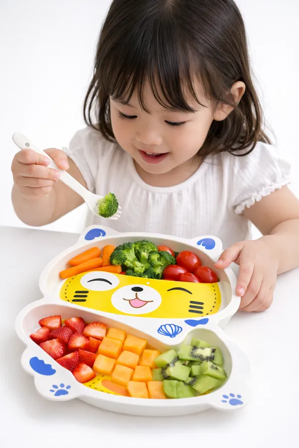 KAKIKO™__Multicolor_Feeding_Plate_With_Spoon_2_Compartment_Cartoon_Divided_Plate_For_Toddlers_Self_Feeding_Training_Plate_For_Babies_And_Kids