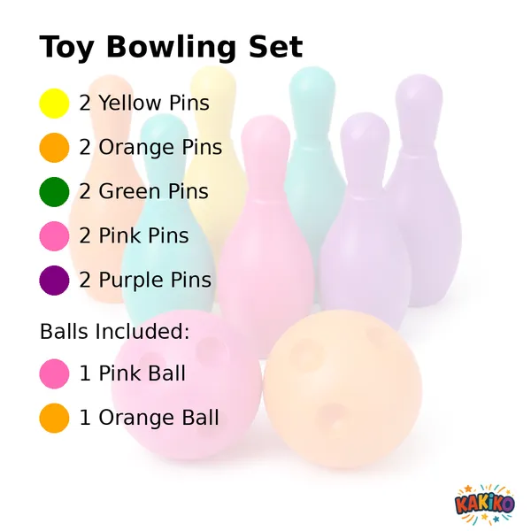 KAKIKO™_Kids_Toy_Bowling_Set_–_10_Colorful_Pins_&_2_Balls_(Pink_&_Orange)_|_Indoor_&_Outdoor_Play_Game_|_Educational_Toy_for_Hand-Eye_Coordination_&_Motor_Skills_|_Safe_&_Durable_for_Toddlers_&_Kids