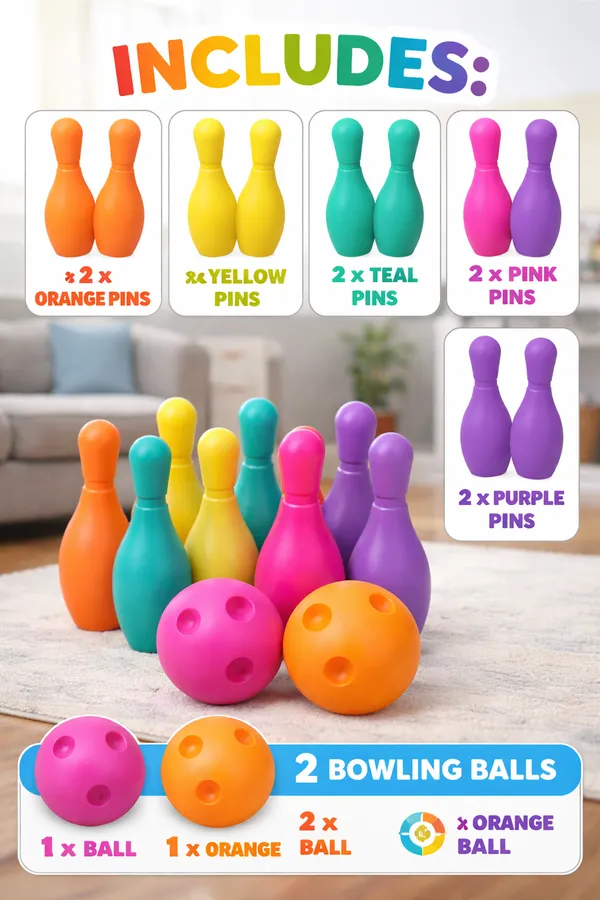 KAKIKO™_Kids_Toy_Bowling_Set_–_10_Colorful_Pins_&_2_Balls_(Pink_&_Orange)_|_Indoor_&_Outdoor_Play_Game_|_Educational_Toy_for_Hand-Eye_Coordination_&_Motor_Skills_|_Safe_&_Durable_for_Toddlers_&_Kids
