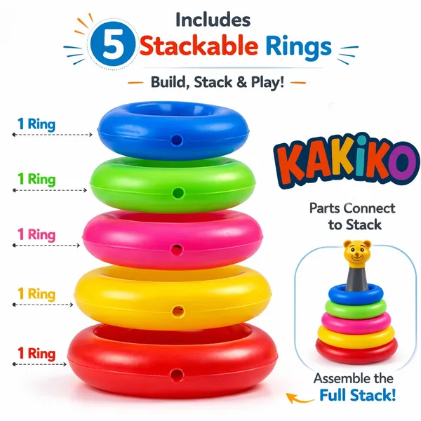 KAKIKO™__Stackable_Rings_Toy_for_Toddlers_1+_Year_Montessori_Baby_Stacking_Ring_with_Bear_Head,_Color_Sorting_&_Size_Learning_Toy,_Fine_Motor_Skill_Development,_Non_Toxic_Educational_Toy_(23_cm)