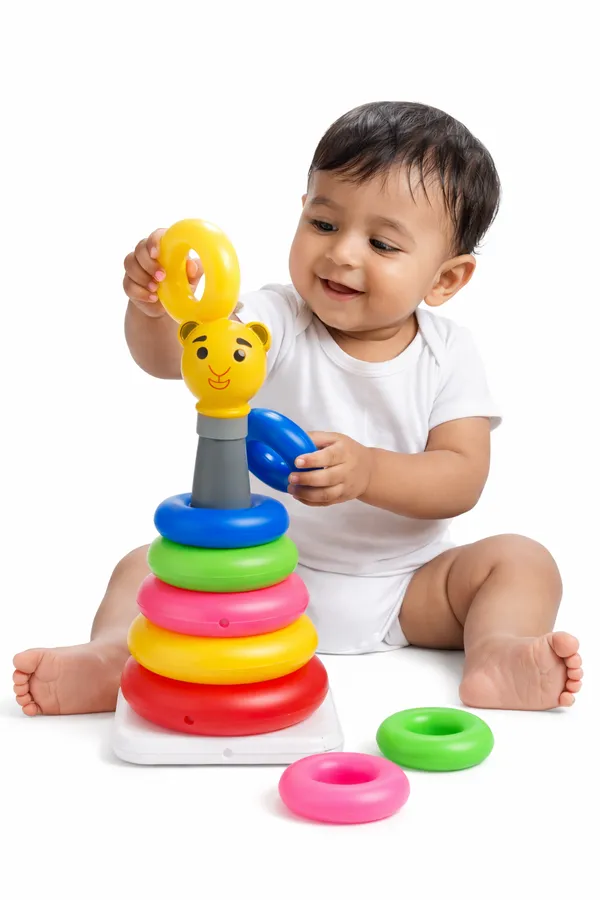 KAKIKO™__Stackable_Rings_Toy_for_Toddlers_1+_Year_Montessori_Baby_Stacking_Ring_with_Bear_Head,_Color_Sorting_&_Size_Learning_Toy,_Fine_Motor_Skill_Development,_Non_Toxic_Educational_Toy_(23_cm)