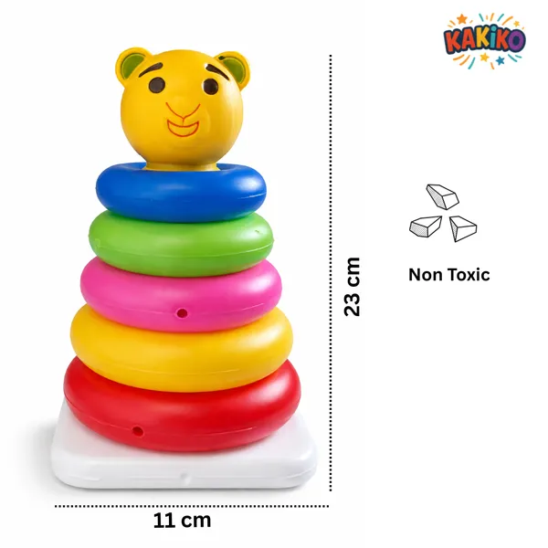 KAKIKO™__Stackable_Rings_Toy_for_Toddlers_1+_Year_Montessori_Baby_Stacking_Ring_with_Bear_Head,_Color_Sorting_&_Size_Learning_Toy,_Fine_Motor_Skill_Development,_Non_Toxic_Educational_Toy_(23_cm)