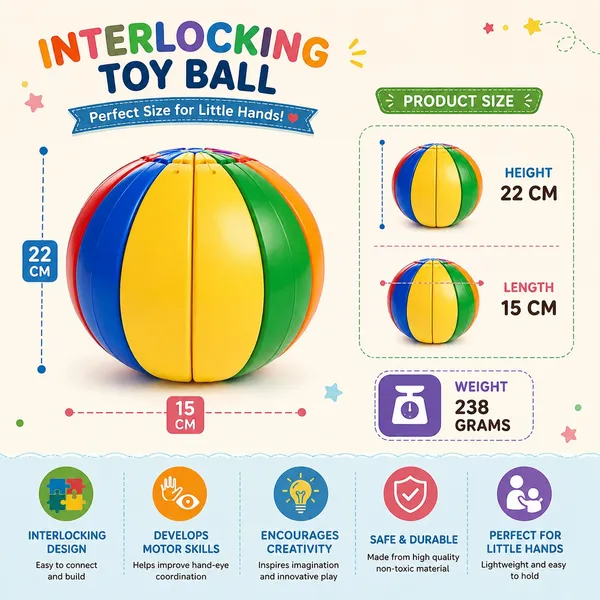 KAKIKO™_Kids_Activity_Ball_with__12_Interlocking_Blocks__Montessori_Educational_Stacking_&_Sorting_Toy_for_Toddlers_1+_Year__Fine_Motor_Skill_Development,_Color_Recognition_&_Brain_Development_Learning_Toy