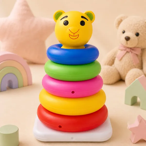 KAKIKO™__Stackable_Rings_Toy_for_Toddlers_1+_Year_Montessori_Baby_Stacking_Ring_with_Bear_Head,_Color_Sorting_&_Size_Learning_Toy,_Fine_Motor_Skill_Development,_Non_Toxic_Educational_Toy_(23_cm)