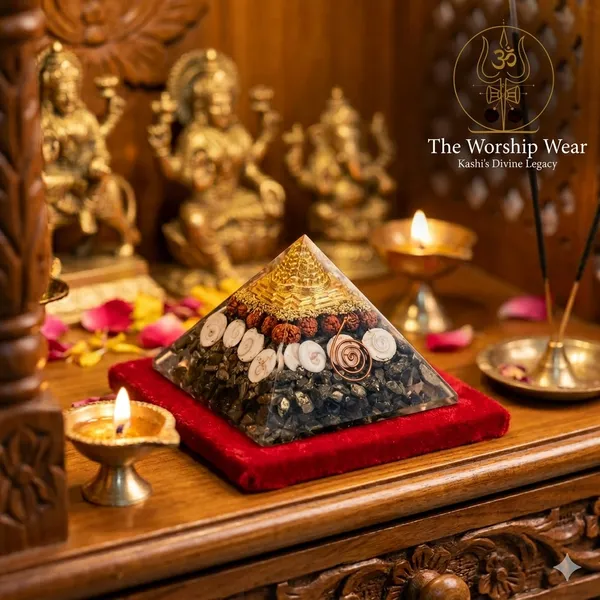 Dhanlabh_Pyramid_with_Shree_Yantra,_Rudraksha,_Gomti_Chakra_&_Pyrite_for_Vaastu