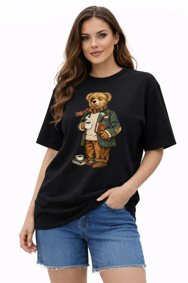 Black_Pure_Cotton_Round_Neck_Graphic_Print_And_Animal_Print_And_Cartoon_T_Shirt_For_Women