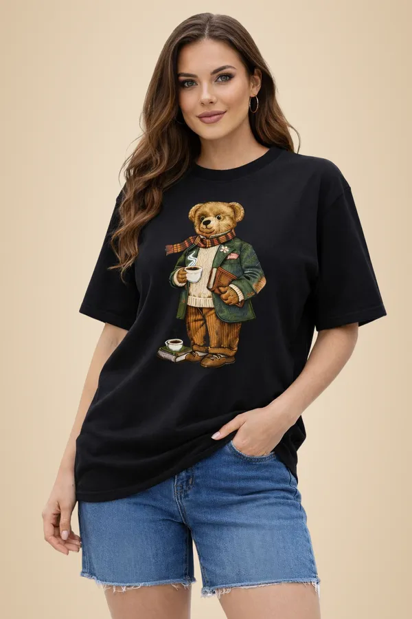Black_Pure_Cotton_Round_Neck_Graphic_Print_And_Animal_Print_And_Cartoon_T_Shirt_For_Women