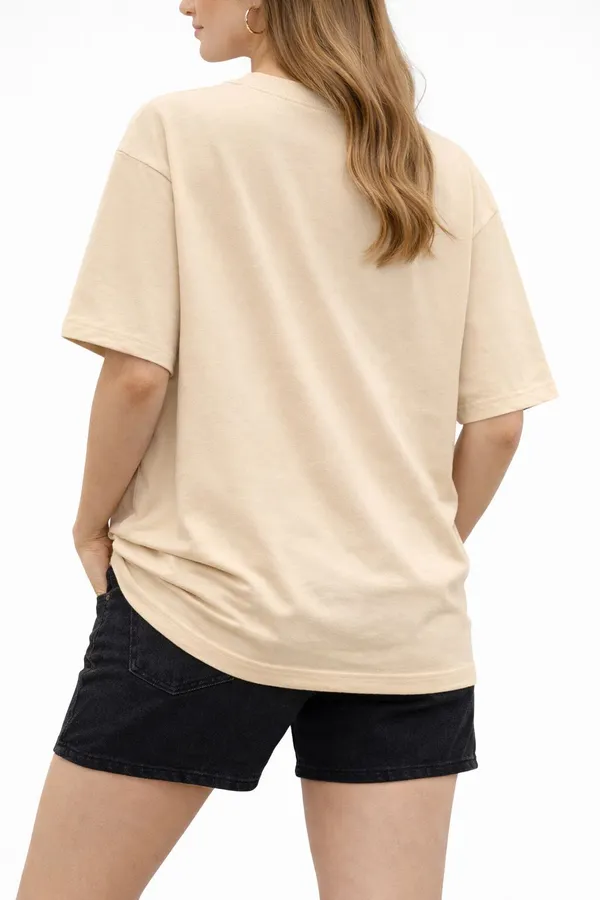 Beige_Pure_Cotton_Round_Neck_Graphic_Print_And_Cartoon_T_Shirt_For_Women