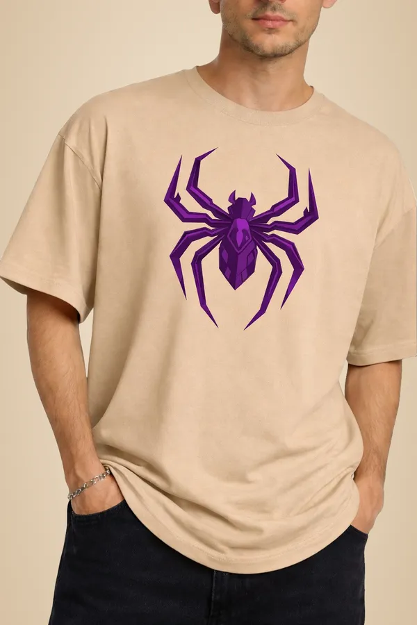 Beige_And_Red_Cotton_Blend_Round_Neck_Superhero_T_Shirt_For_Men