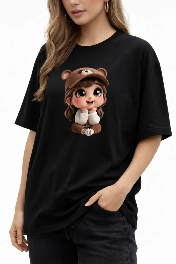 Black_Pure_Cotton_Round_Neck_Graphic_Print_And_Cartoon_T_Shirt_For_Women