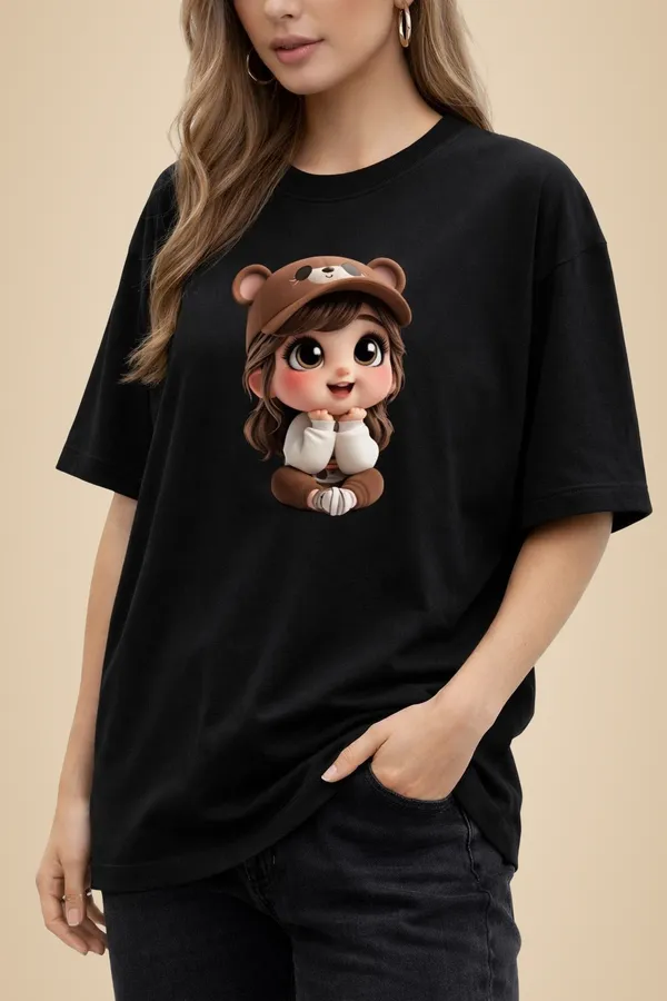 Black_Pure_Cotton_Round_Neck_Graphic_Print_And_Cartoon_T_Shirt_For_Women