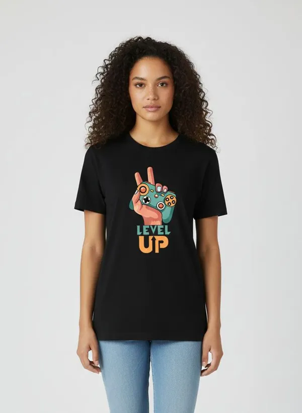 Black_Polycotton_Round_Neck_Graphic_Print_T_Shirt_For_Women
