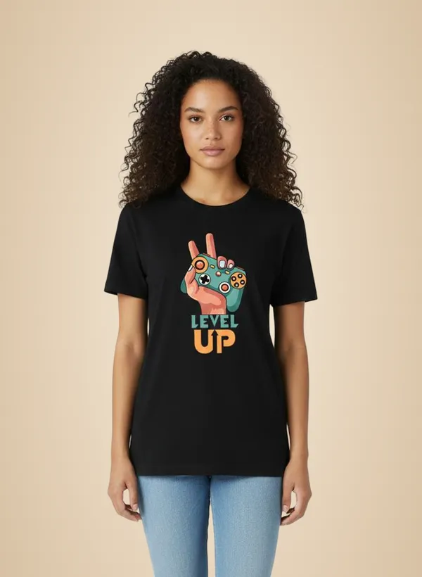 Black_Polycotton_Round_Neck_Graphic_Print_T_Shirt_For_Women