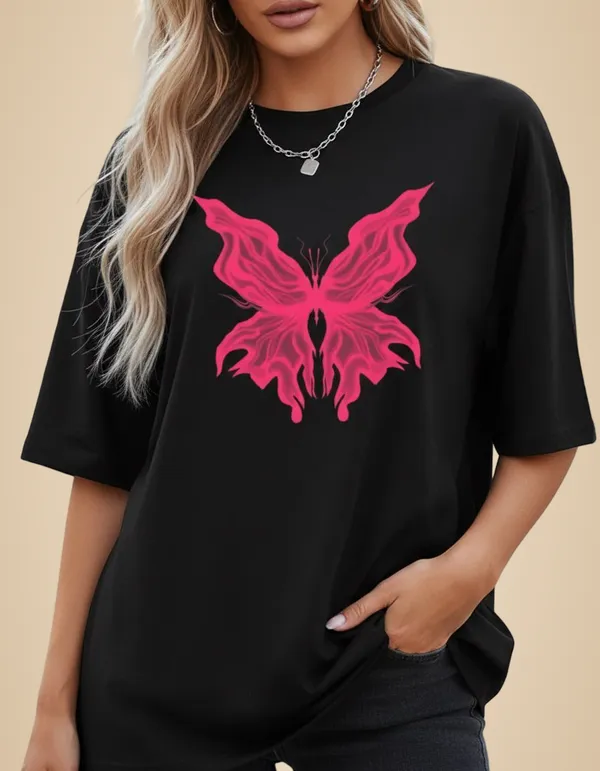 Black_Cotton_Blend_Round_Neck_Graphic_Print_And_Embroidered_And_Animal_Print_T_Shirt_For_Women