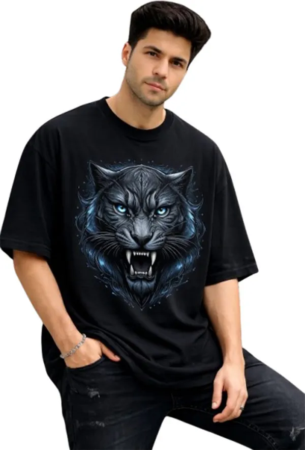 Black_Cotton_Round_Neck_Graphic_Print_And_Animal_Print_And_Abstract_And_Diamante_Print_T_Shirt_For_Men