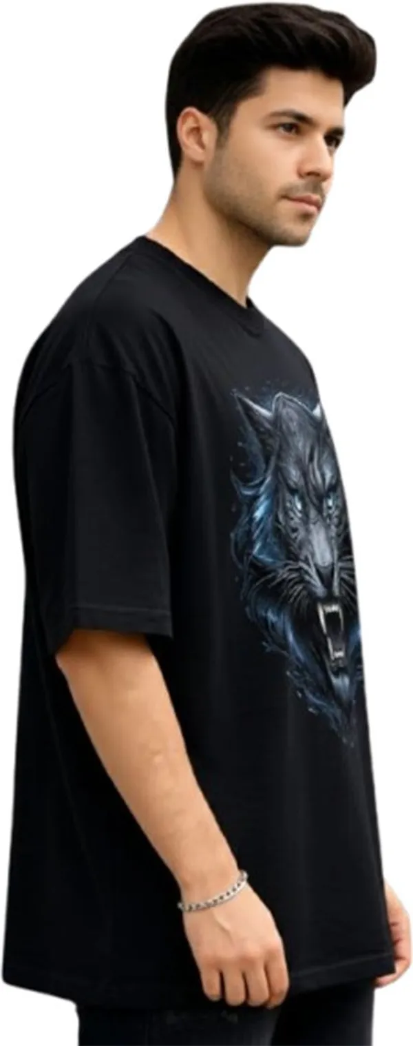Black_Cotton_Round_Neck_Graphic_Print_And_Animal_Print_And_Abstract_And_Diamante_Print_T_Shirt_For_Men