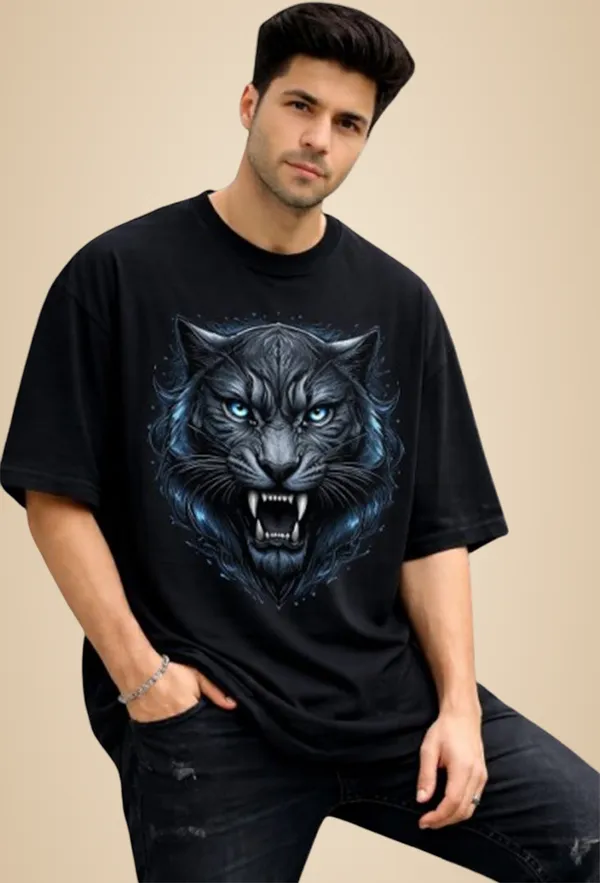 Black_Cotton_Round_Neck_Graphic_Print_And_Animal_Print_And_Abstract_And_Diamante_Print_T_Shirt_For_Men