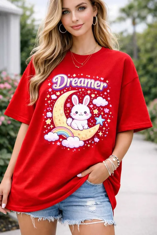 Red_Cotton_Blend_Round_Neck_Graphic_Print_T_Shirt_For_Women