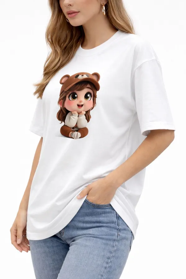 White_Pure_Cotton_Round_Neck_Graphic_Print_And_Cartoon_T_Shirt_For_Women