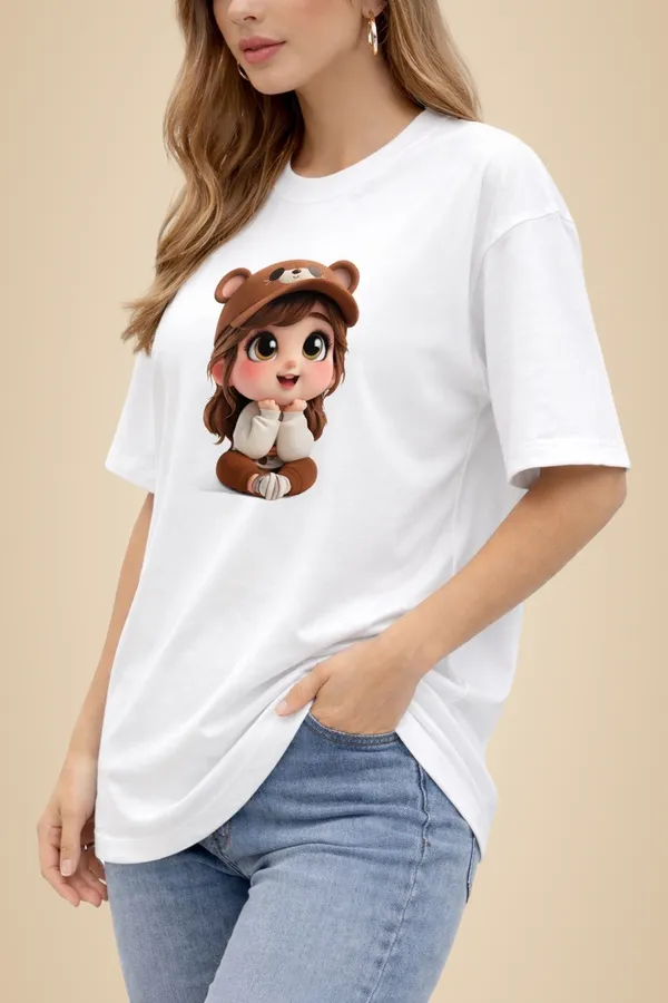 White_Pure_Cotton_Round_Neck_Graphic_Print_And_Cartoon_T_Shirt_For_Women