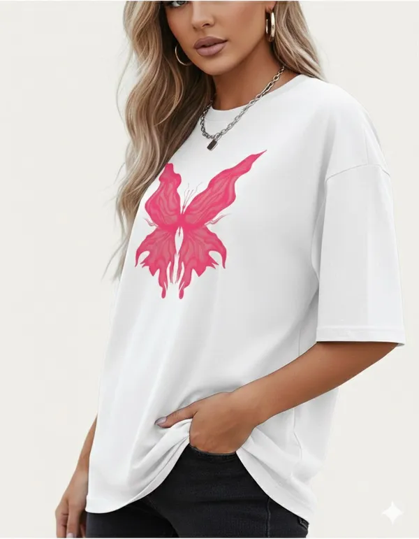 White_Cotton_Blend_Round_Neck_Graphic_Print_And_Embroidered_And_Animal_Print_T_Shirt_For_Women