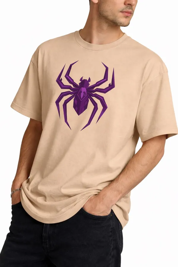 Beige_And_Red_Cotton_Blend_Round_Neck_Superhero_T_Shirt_For_Men