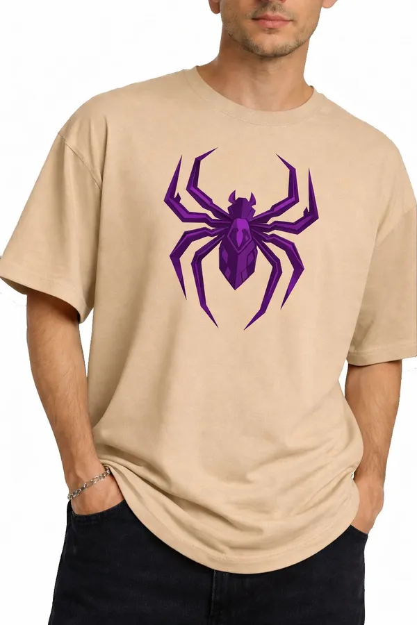 Beige_And_Red_Cotton_Blend_Round_Neck_Superhero_T_Shirt_For_Men