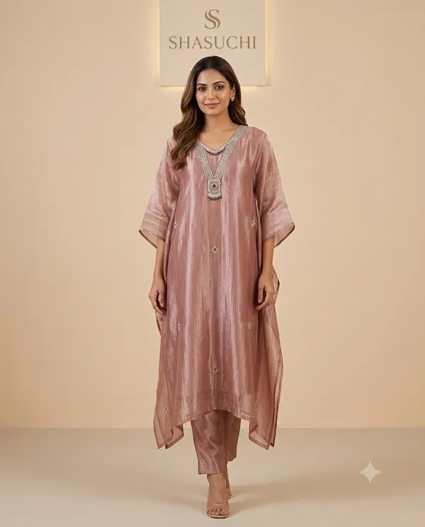 Elegant_sage_pink_kaftan_with_beautiful_embellished_detailing,_perfect_for_cocktail_parties,_Diwali_celebrations_and_festive_evenings.