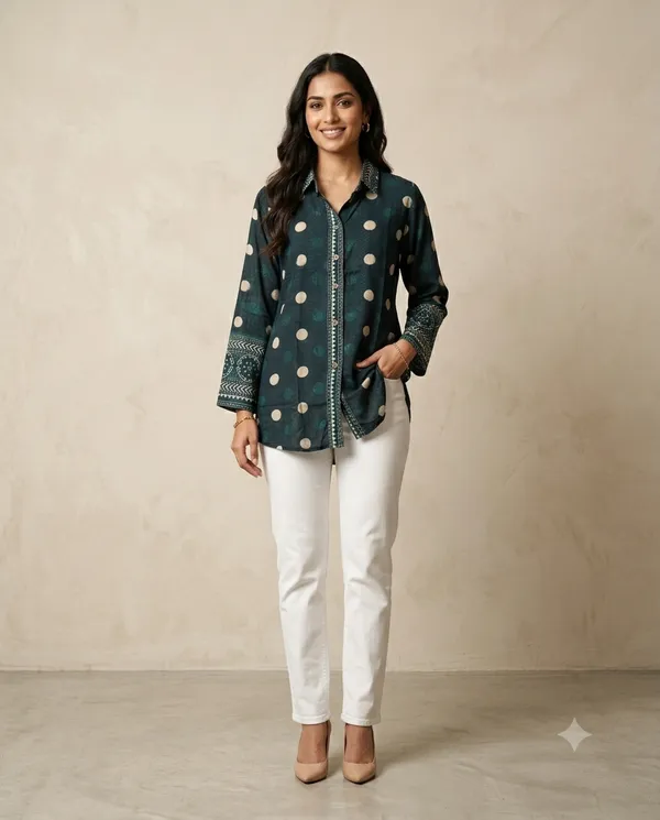 Stylish_teal_polka_print_shirt_with_beautiful_detailing_on_the_collar_and_sleeves,_perfect_for_a_smart_and_comfortable_everyday_look.